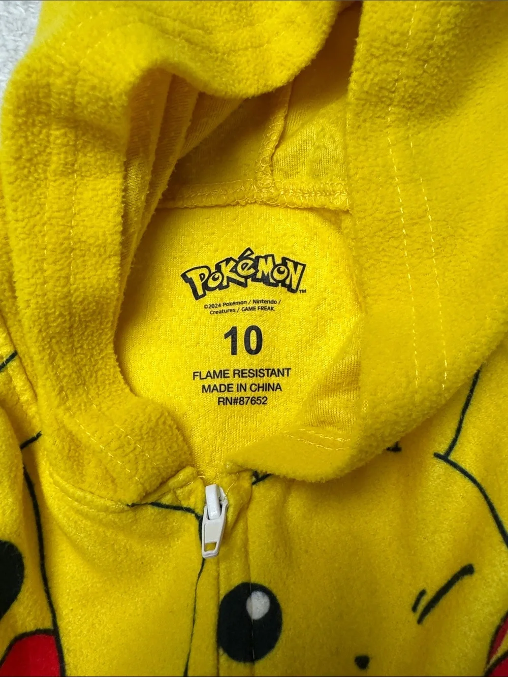 Pokemon Yellow Pikachu Allover Print Kids One-Piece Pajama | Little Boys Size 10